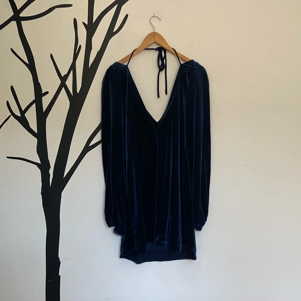 Free People midnight blue velvet balloon sleeve dress - Picture 7 of 14